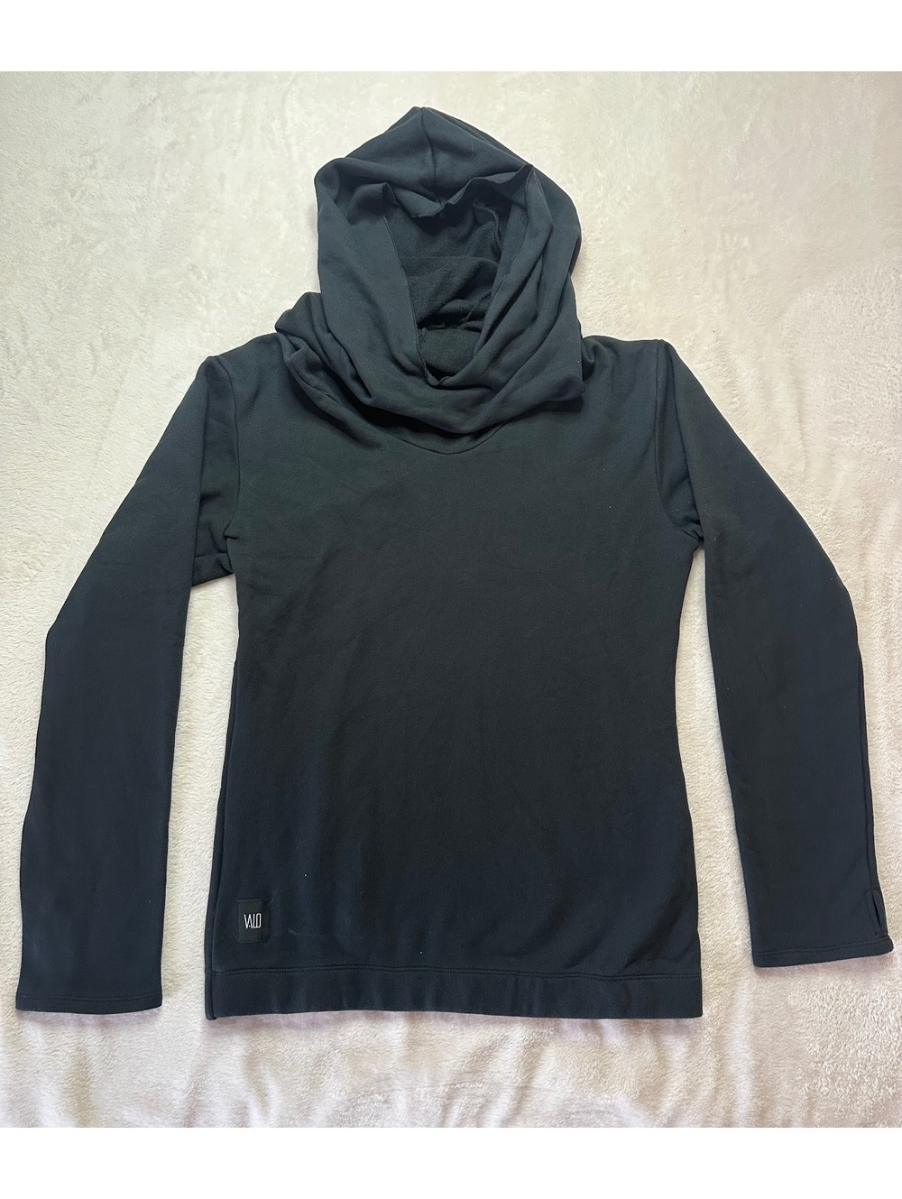 VALO Black Cowl Neck Oversized Hoodie - 100% Cotton, Size Medium
